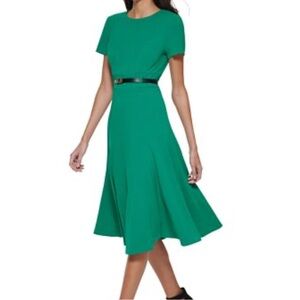 Calvin Klein Short-Sleeve Belted Midi Dress NWT